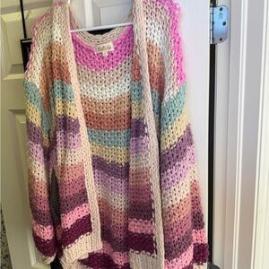 Listicle Pink and Cream Cardigan Sweater with Cozy Knit